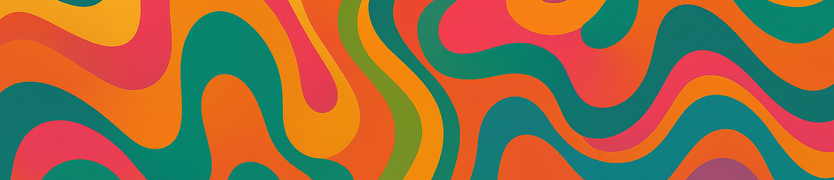 Colorful wavy pattern in orange, green, pink, and purple.